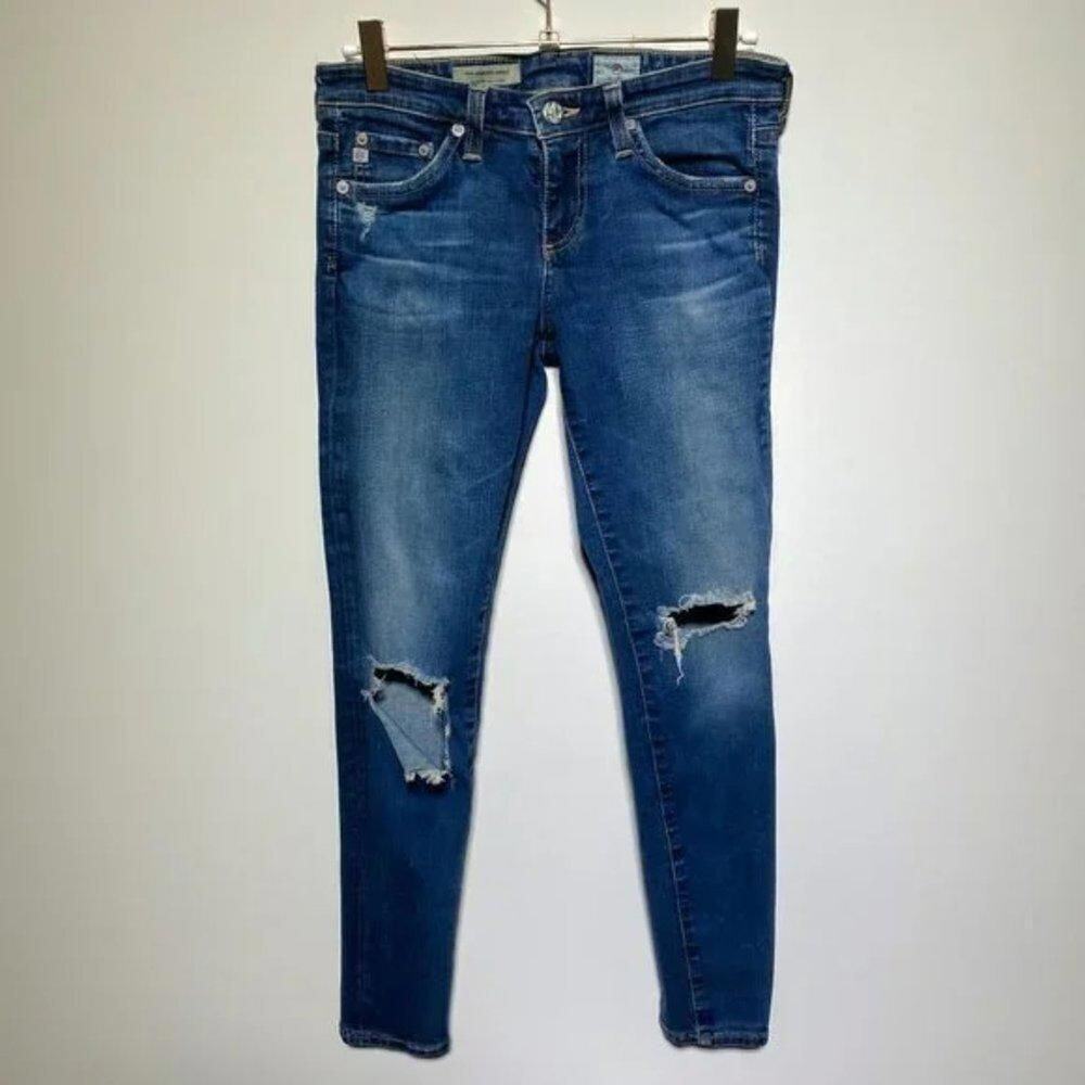 Adriano Goldschmied Women Ankle Super Skinny Jeans with Knee Holes Size W 25R